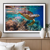 66614-MGV-CV-36X24-Sea Turtle Wall Art – Hawksbill Turtle Swimming Over Coral Reef Canvas Print, Ocean Marine Life Decor for Beach House, Coastal