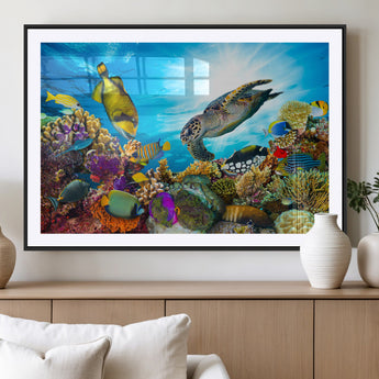 44772-MGV-CV-36X24-Underwater Sea Turtle Wall Art – Vibrant Coral Reef and Tropical Fish Canvas Print, Ocean Marine Life Decor for Living Room,