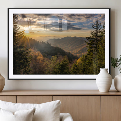73692479-MGC-FP-36x24_Black-Smoky Mountains Wall Art Canvas Print, Framed Forest Mountain Art Picture Print, Spring Mountain Perfect Spring Style Decor
