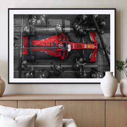 99356-MGV-CV-36X24-Ferrari Pit Stop Wall Art – Formula 1 Racing Car Canvas Print, Red Speed Machine Motorsport Decor for Office, Garage, Man Cave or