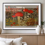 38013-MGC-FP-36x24_Black-Yayoi Kusama Inspired Mushroom Garden Wall Art – Whimsical Botanical Canvas Print, Surreal Nature Poster, Fantasy Floral Artwork