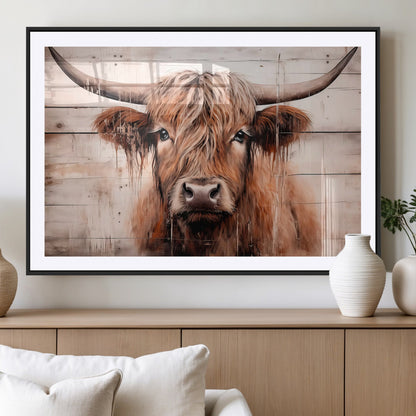 93730-MGV-CV-36X24-Scottish Cow Wall Art Canvas Print, Framed Longhorn Cow Art Picture Print, Highland Cattle Perfect Rustic Farmhouse Decor Artwork