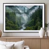 69453-MGV-CV-36X24-Mountain Forest Wall Art – Misty River and Evergreen Landscape Canvas Print, Nature Photography Poster for Living Room, Bedroom,