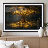 59580-MGV-CV-36X24-Glowing Tree Wall Art – Golden Fantasy Nature Canvas Print, Mystical Illuminated Tree Painting Poster for Living Room, Bedroom,