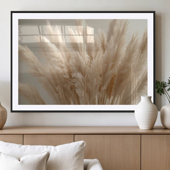 50300-MGC-FP-36x24_Black-Pampas Grass Wall Art Canvas Print, Framed Minimalist Pampas Grass Art Picture Print, Beige Pampas Grass Perfect Minimalist Boho