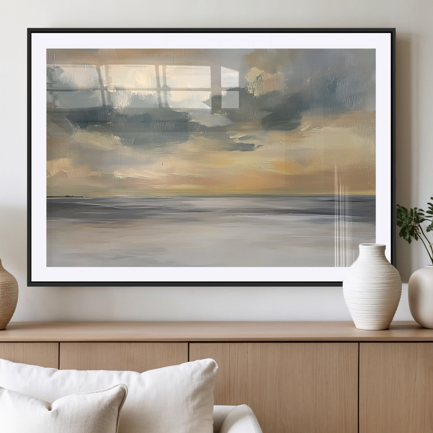 45544-MGC-FP-36x24_Black-Ocean Sunset Wall Art – Serene Seascape Canvas Print with Golden Sky and Calm Water, Coastal Beach Artwork for Living Room,