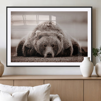 20611-MGV-CV-36X24-Grizzly Bear Wall Art – Majestic Wildlife Sepia Canvas Print, Rustic Nature Animal Artwork for Cabin, Lodge, Living Room, Bedroom,