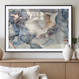 51497-MGV-CV-36X24-Abstract Blue and Gold Wall Art – Modern Fluid Ink Style Canvas Print, Elegant Contemporary Decor for Living Room, Office