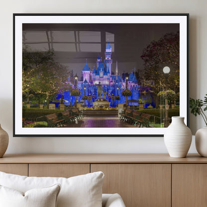 63560-MGV-CV-36X24-Fairy Tale Castle Wall Art – Magical Night Scene Canvas Print with Lights and Gardens, Fantasy Architecture Artwork for Living