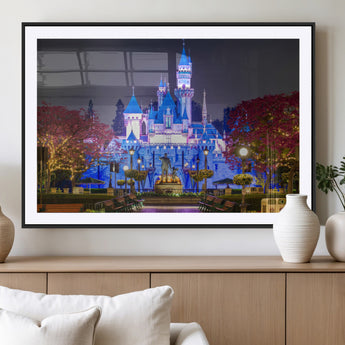 66710-MGC-FP-36x24_Black-Enchanted Castle Wall Art – Magical Night Scene Canvas Print with Glowing Lights, Fantasy Architecture Artwork for Living Room,