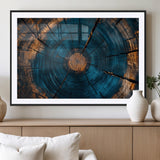 13398-MGC-FP-36x24_Black-Tree Ring Wall Art – Abstract Wood Grain Canvas Print with Blue and Orange Accents, Rustic Nature Inspired Artwork for Living