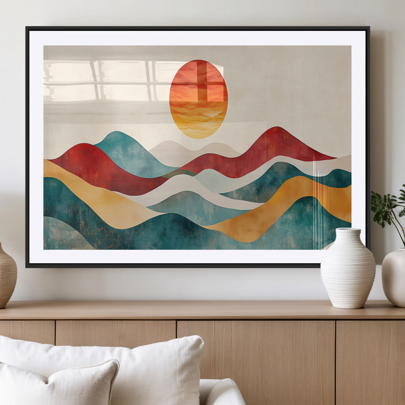 79094-MGV-CV-36X24-Abstract Sunset Landscape Wall Art – Modern Colorful Mountain Canvas Print, Minimalist Nature Decor for Living Room, Office, or