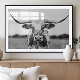 20272-MGV-CV-36X24-Texas Longhorn Wall Art – Black and White Cowboy Western Canvas Print, Rustic Farmhouse Cattle Photography Decor for Ranch, Barn