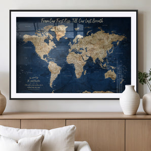 56122A-MGV-CV-36X24-Personalized Push Pin World Map – Custom Framed Travel Tracker Canvas Wall Art for Home, Office