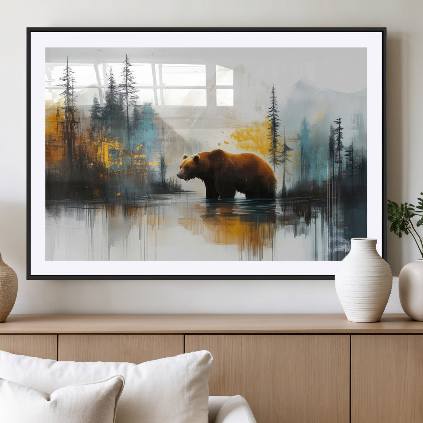 50308-MGC-FP-36x24_Black-Bear Wilderness Wall Art – Mountain Forest Canvas Print, Rustic Cabin Decor with Wildlife Landscape, Nature Artwork for Lodge,