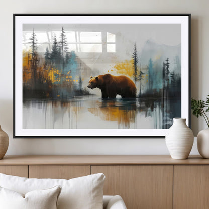50308-MGC-FP-36x24_Black-Bear Wilderness Wall Art – Mountain Forest Canvas Print, Rustic Cabin Decor with Wildlife Landscape, Nature Artwork for Lodge,