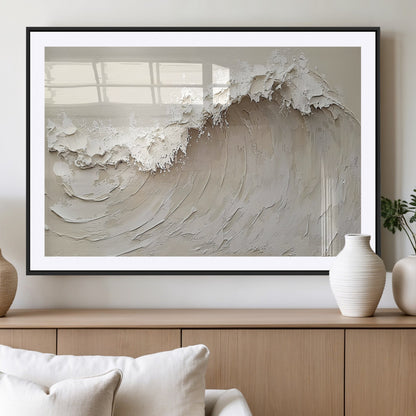 45175-MGC-FP-36x24_Black-Textured Wave Wall Art Canvas Print, Framed Minimal Seascape Art Picture Print, Elegant Wave Perfect Modern Coastal Decor Artwork