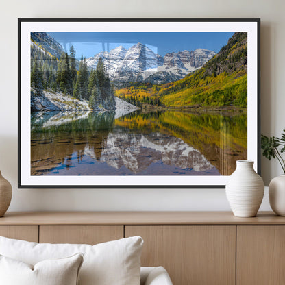 87724099-MGC-FP-36x24_Black-Maroon Bells Wall Art Canvas Print, Framed Snowy Mountains Art Picture Print, Pine Forest Perfect Vibrant Alpine Decor Artwork