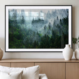 17393683-MGV-CV-36X24-Misty Forest Art Wall Art Canvas Print, Framed Foggy Mountain Art Art Picture Print, Scenic Wall Print Perfect Decor Artwork