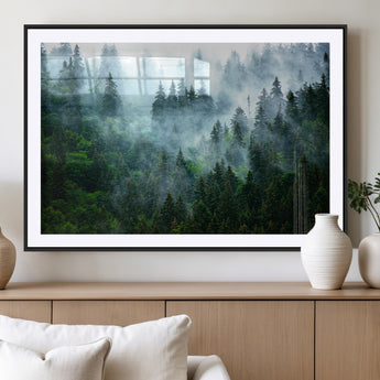 17393683-MGV-CV-36X24-Misty Forest Art Wall Art Canvas Print, Framed Foggy Mountain Art Art Picture Print, Scenic Wall Print Perfect Decor Artwork