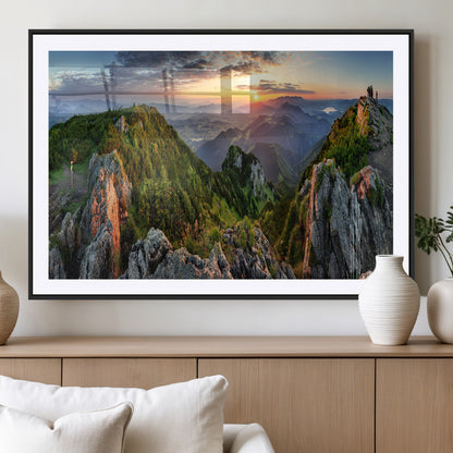 51582565-MGV-CV-36X24-Mountain Sunrise Panorama Wall Art – Scenic Landscape Canvas Print, Hiking Adventure Nature Photography, Large Mountain Range Wall
