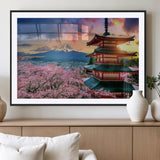 32331262-MGC-FP-36x24_Black-Mount Fuji Japan Wall Art – Cherry Blossom Landscape Canvas Print, Chureito Pagoda Sunset Photography, Japanese Nature Travel