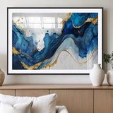 33506371-MGC-FP-36x24_Black-Blue Marble Wall Art Canvas Print, Framed Gold Splash Art Picture Print, Abstract Wave Perfect Modern Luxe Decor Artwork