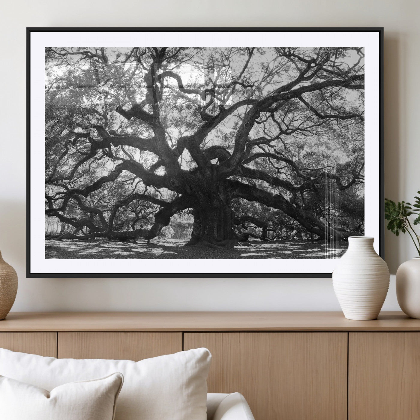 81655611-MGC-FP-36x24_Black-Ancient Oak Wall Art Canvas Print, Framed Twisted Branches Art Picture Print, Gnarled Tree Perfect Moody Nature Decor Artwork
