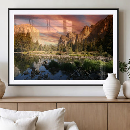 31199457-MGV-CV-36X24-Yosemite Valley Wall Art Canvas Print, Framed El Capitan Art Picture Print, Sunset Sky Perfect Vibrant Western Decor Artwork