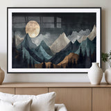 11060882-MGC-FP-36x24_Black-Moonlit Mountains Wall Art Canvas Print, Framed Forest Silhouette Art Picture Print, Night Landscape Perfect Modern Forest Decor