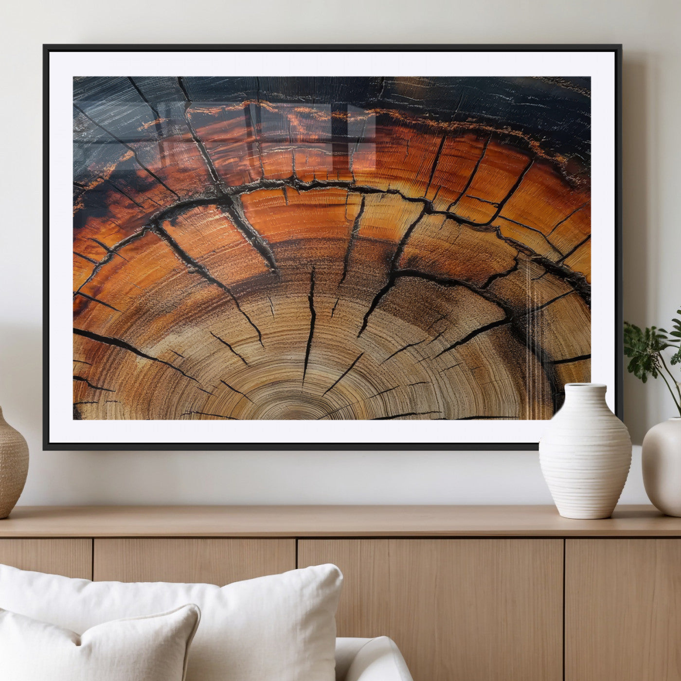 65909987-MGV-CV-36X24-Rustic Tree Ring Wall Art – Nature Inspired Wooden Texture Canvas Print, Modern Abstract Artwork for Living Room, Bedroom, Office