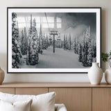 31156828-MGV-CV-36X24-Snowy Pines Wall Art Canvas Print, Framed Ski Lift Art Picture Print, Winter Forest Perfect Moody Lodge Decor Artwork