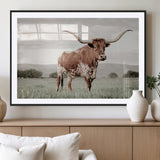 28309012-MGV-CV-36X24-Texas Longhorn Wall Art Canvas Print, Framed Spotted Cattle Art Picture Print, Horned Bull Perfect Rustic Western Decor Artwork