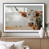 72766375-MGC-FP-36x24_Black-Texas Longhorn Wall Art Canvas Print, Framed Spotted Cow Art Picture Print, Horned Cattle Perfect Rustic Western Decor Artwork