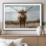 39350715-MGV-CV-36X24-Texas Longhorn Wall Art Canvas Print, Framed Longhorn Cow Art Picture Print, Western Cattle Perfect Rustic Western Decor Artwork
