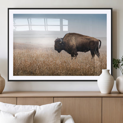 91267849-MGV-CV-36X24-Wild Bison Wall Art Canvas Print, Framed Bison in Prairie Art Picture Print, Rustic Western Perfect Rustic Western Decor Artwork