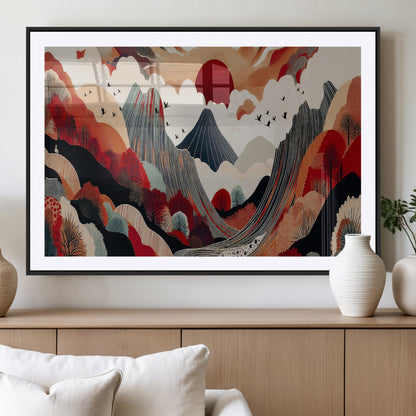 59495752-MGV-CV-36X24-Abstract Mountain Wall Art Canvas Print, Framed Vibrant Landscape Art Picture Print, Nature Drawing Perfect Contemporary