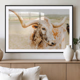 21060648-MGC-FP-36x24_Black-Texas Longhorn Wall Art Canvas Print, Framed Speckled Cow Art Picture Print, Rustic Bull Perfect Rustic Western Decor Artwork