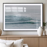 73969318-MGV-CV-36X24-Ocean Waves Wall Art Canvas Print, Framed Surfer Lineup Art Picture Print, Crowded Ocean Perfect Minimal Coastal Decor Artwork