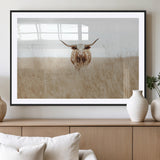 20927060-MGC-FP-36x24_Black-Texas Longhorn Wall Art Canvas Print, Framed Lone Cattle Art Picture Print, Longhorn Bull Perfect Rustic Western Decor Artwork