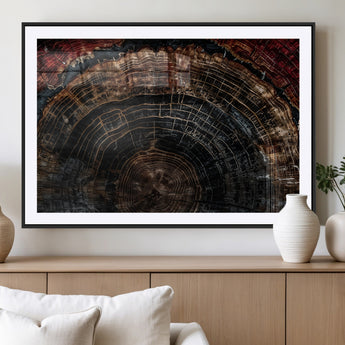 43686762-MGV-CV-36X24-Dark Wood Ring Wall Art Canvas Print, Framed Abstract Wood Tree Art Picture Print, Rustic Tree Slice Perfect Rustic Decor Artwork