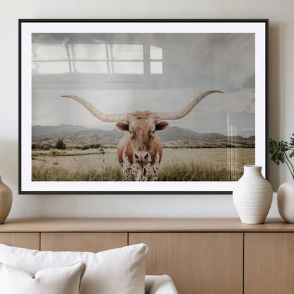 80054319-MGC-FP-36x24_Black-Longhorn Wall Art – Rustic Western Canvas Print, Majestic Bull Artwork for Farmhouse, Ranch or Living Room