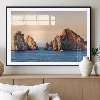 72996116-MGC-FP-36x24_Black-El Arco Wall Art Canvas Print, Framed Cabo Rocks Art Picture Print, Ocean Arch Perfect Golden Coastal Landmark Decor Artwork