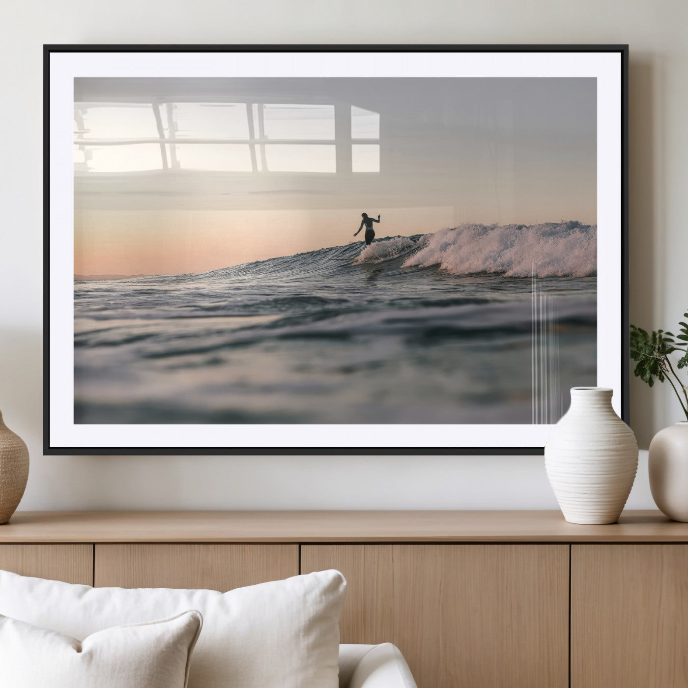 58502923-MGV-CV-36X24-Wave Rider Wall Art Canvas Print, Framed Ocean Wave Art Picture Print, Riding Surf Perfect Sunset Surf Decor Artwork
