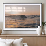 46299358-MGV-CV-36X24-Sunset Waves Wall Art Canvas Print, Framed Ocean Horizon Art Picture Print, Golden Water Perfect Golden Hour Coastal Decor Artwork