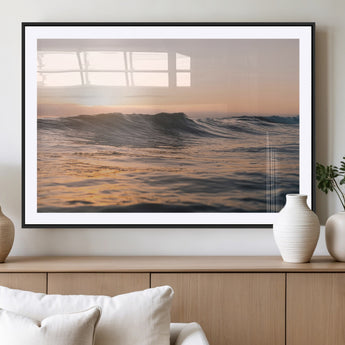 46299358-MGV-CV-36X24-Sunset Waves Wall Art Canvas Print, Framed Ocean Horizon Art Picture Print, Golden Water Perfect Golden Hour Coastal Decor Artwork