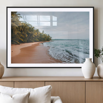 88125882-MGC-FP-36x24_Black-Tropical Shoreline Wall Art Canvas Print, Framed Palm Trees Art Picture Print, Tropical Ocean Perfect Tropical Coastal Decor