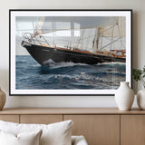 97168626-MGC-FP-36x24_Black-Sailing Yacht Wall Art Canvas Print, Framed Wooden Yacht Art Picture Print, Ocean Waves Perfect Nautical Coastal Decor Artwork