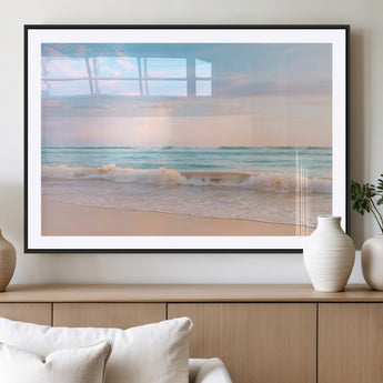 74679437-MGV-CV-36X24-Pastel Ocean Wall Art Canvas Print, Framed Beach Waves Art Picture Print, Soft Sunset Perfect Pastel Coastal Decor Artwork