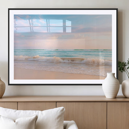 74679437-MGV-CV-36X24-Pastel Ocean Wall Art Canvas Print, Framed Beach Waves Art Picture Print, Soft Sunset Perfect Pastel Coastal Decor Artwork